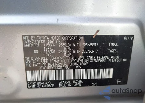 2019 Toyota Rav4 Xle z USA, uszkodzony, nr VIN JTMP1RFV0KD014785